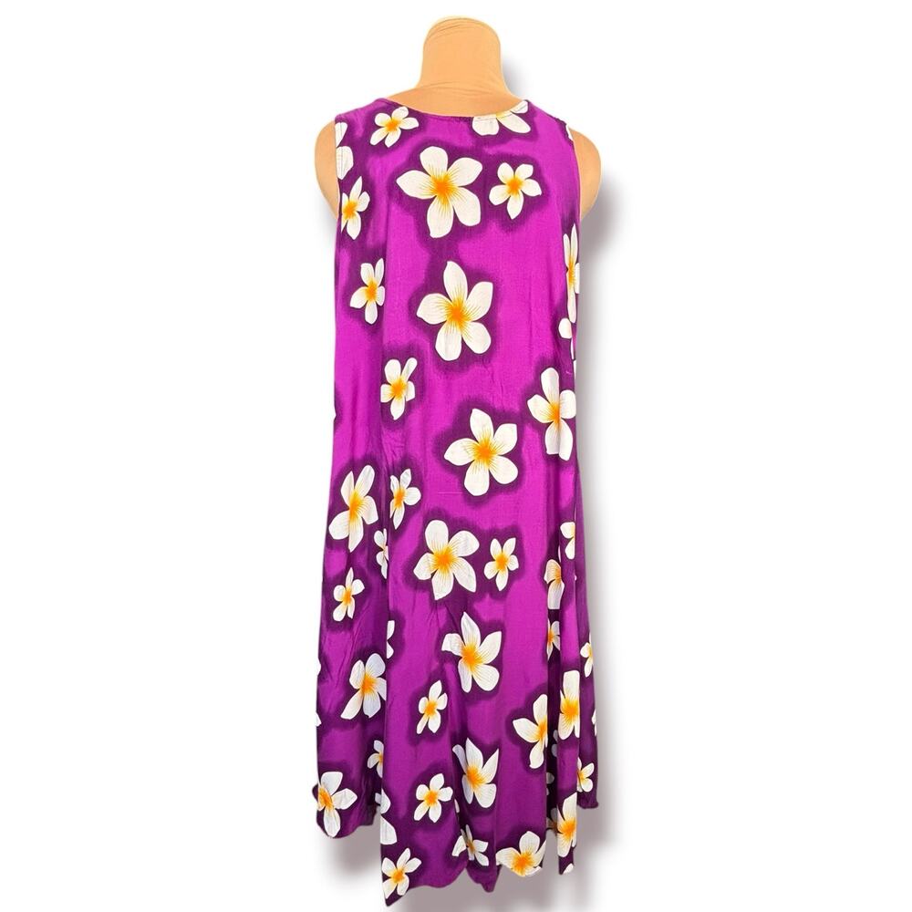 Vintage Purple Hawaiian Plumeria Floral Maxi Dress One Size Rayon Tropical Luau - Picture 11 of 11